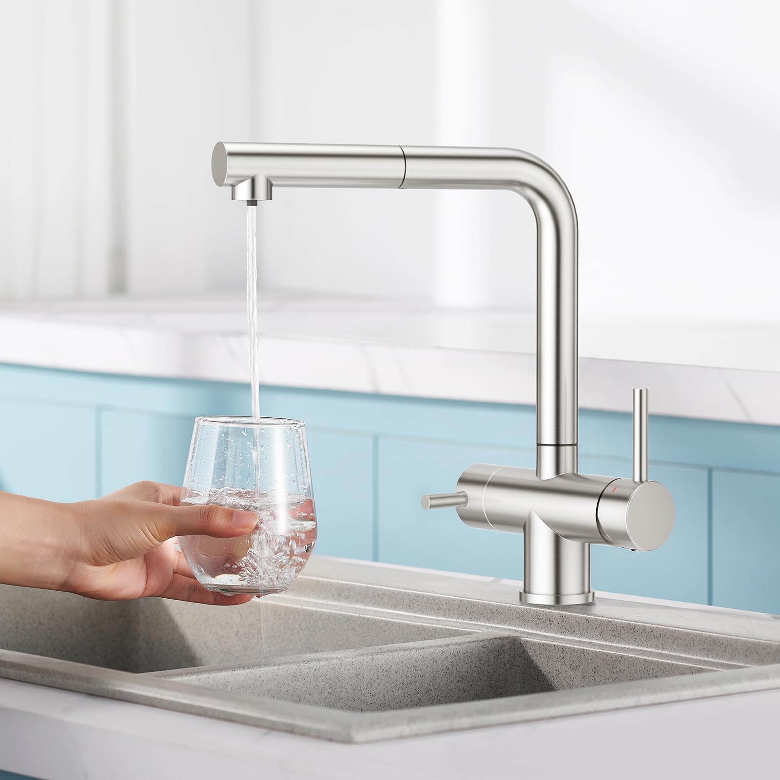 CREA 3 Wege Wasserhahn Küche mit Ausziehbar Brause,Küchenarmatur,Edelstahl