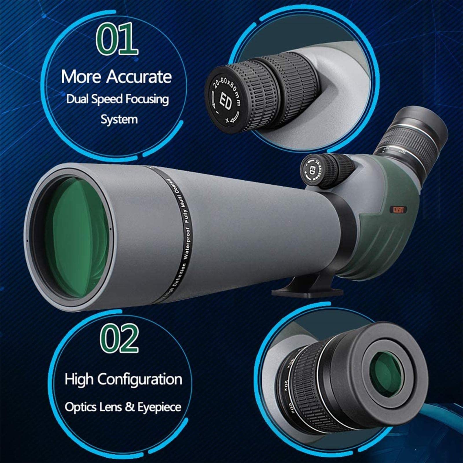 Gosky ED Double Focus Spotting Scope with 2060x 80mm with Smartphone