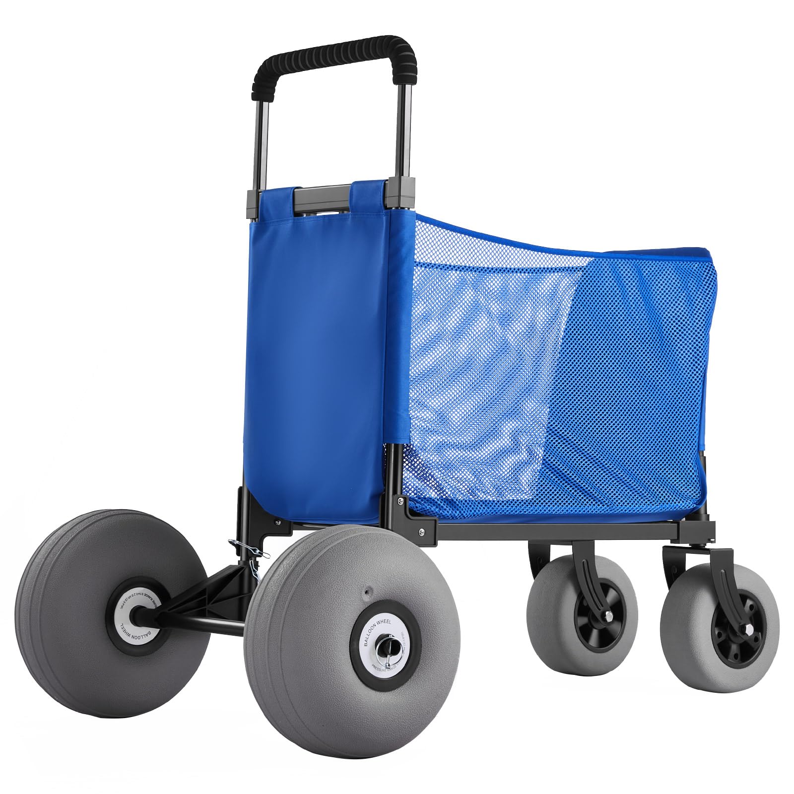VEVOR Chariot de Plage Tout-Terrain, Chariot de Transport Pliable Charge 75 kg, Charette pour Camping Pêche Jardin Extérieur, avec Roues Ballons de 30 cm, Sac de Rangement et Hauteur Réglable