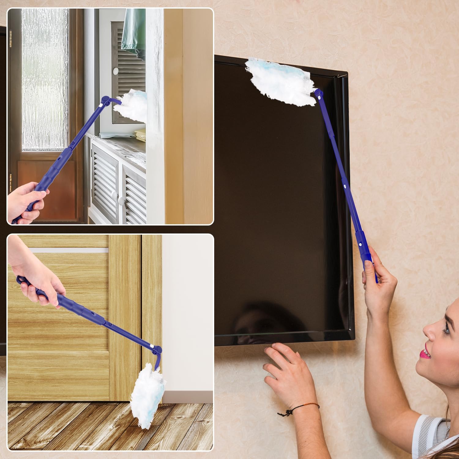 Replacement Handle Compatible with Duster Refill, Extended Handle Only Telescopic Extended Pole Adjustable Length Duster Handle for Home Cleaning Accessories (Blue)