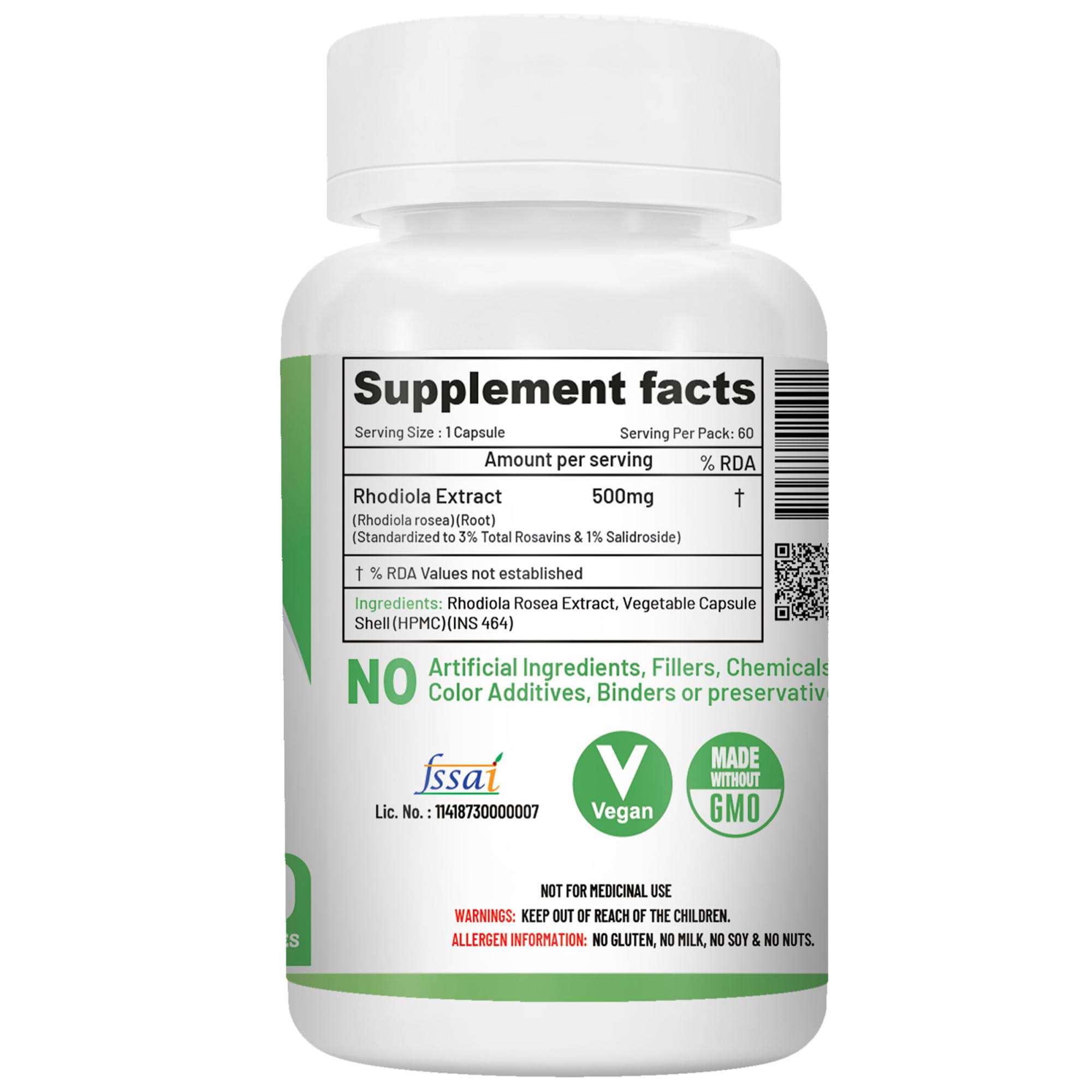NutriJa Rhodiola Rosea Root Extract 500mg | Rosavins & 1% Salidrosides & Adaptogen Complex with Bioperine. (60 Capsules)|Rosea Root Extract Capsules