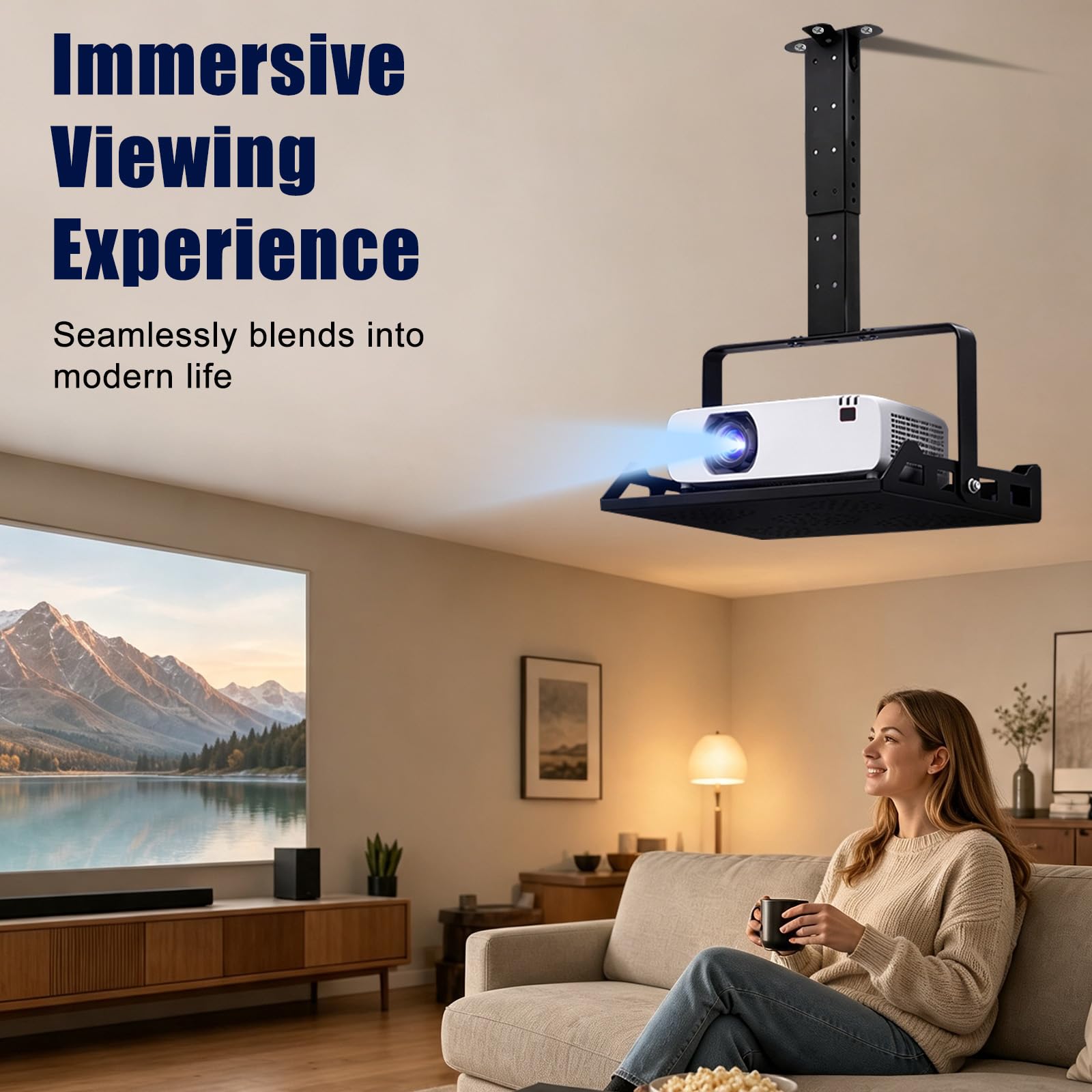 CEWROM Supporto da soffitto per proiettore, per home theatre e ufficio | Supporto per proiettore regolabile in altezza, supporto universale da parete, guida per cavi nascosta, portata fino a 10 kg