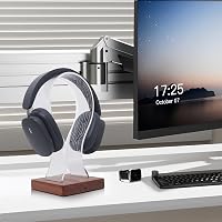 YuanDian Fejhallgató Tartó 16 Színváltó LED Világítással, Fa Headset Állvány USB és Type-C Töltőporttal, Érintésvezérléses, Távirányítós, Ga 7