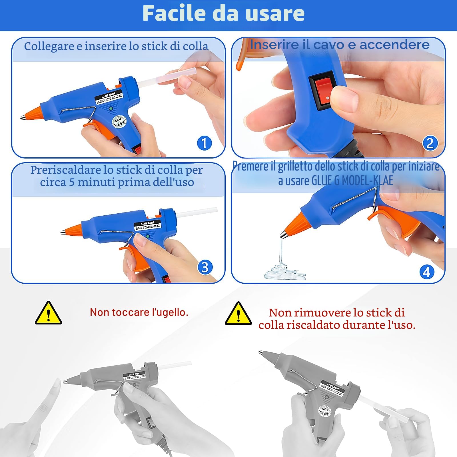 Pistola per Colla a Caldo 20W, 40 Stick Colla a Caldo, Mini per DIY Riscaldamento Rapido