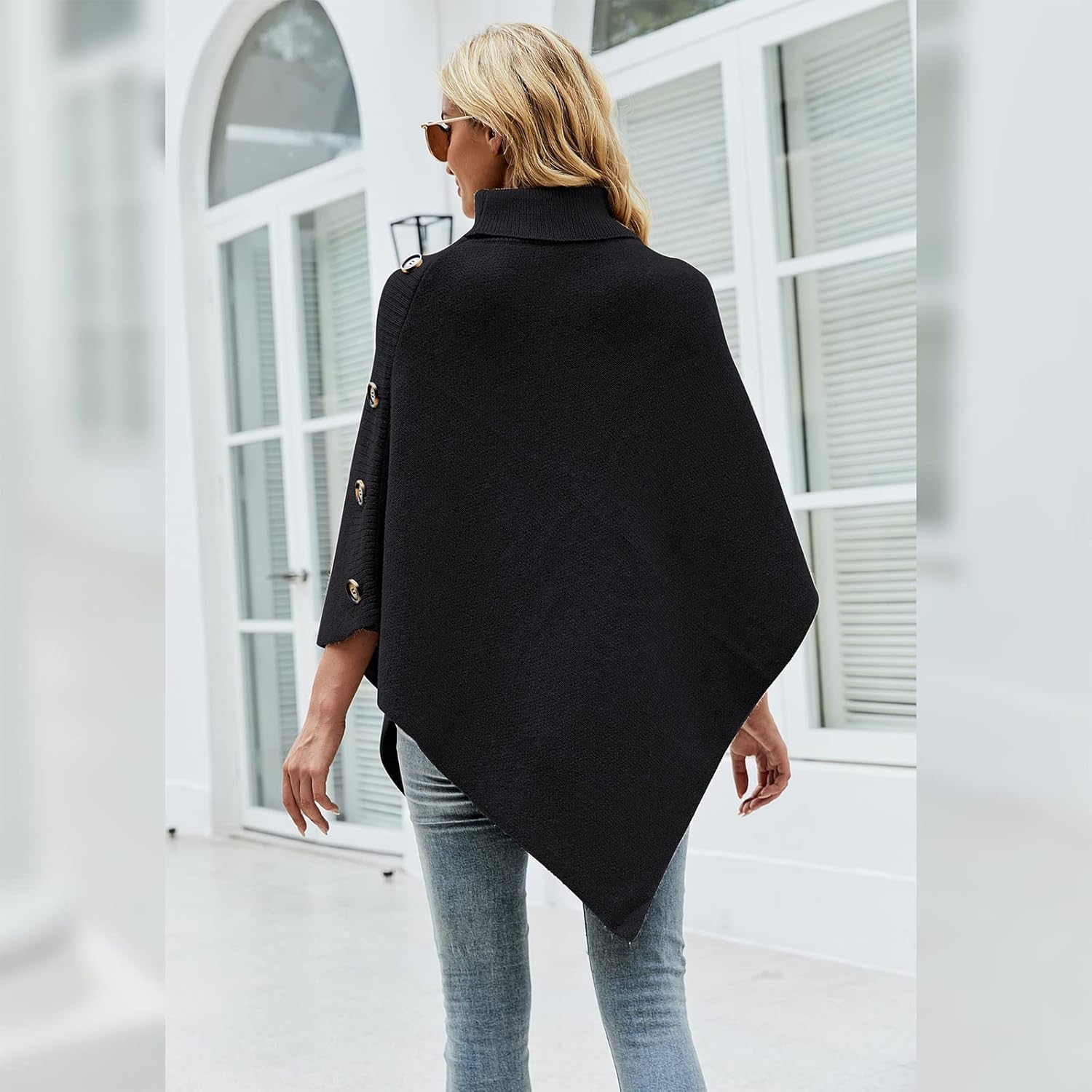 ODIZLI Women Turtleneck Knit Sweater 3/4 Sleeve Asymmetric Hem Oversized Fall Winter Sweaters Casual Pullover Jumper