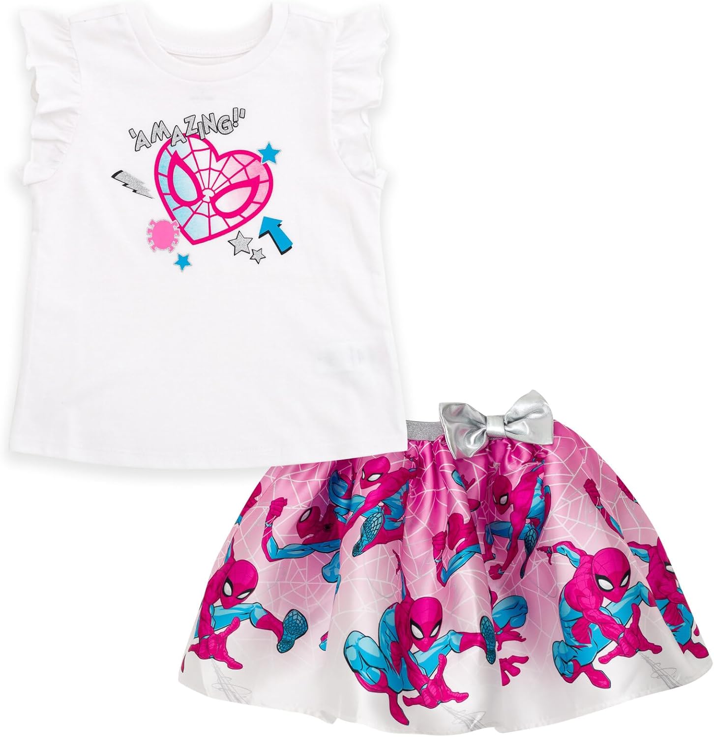 Marvel Spider-Man Girls Tank Top and Satin Skirt Outfit Set Toddler to Big Kid Sizes (2T - 10-12)