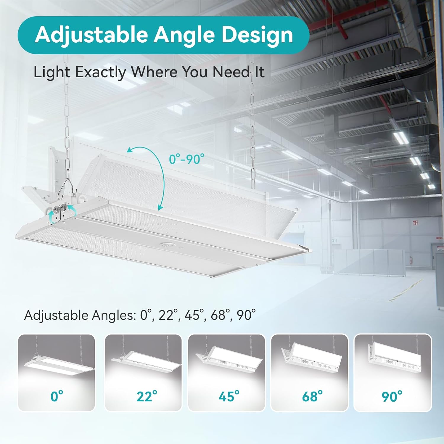 LED Linear High Bay Light 2FT, 0-10V Dimmable, 200W/150W/100W Selectable, 3CCT 4000K/5000K/6000K, Adjustable Angle, for Garage Warehouse Workshop, ETL, with 5.25ft Power Cord, 2-Pack
