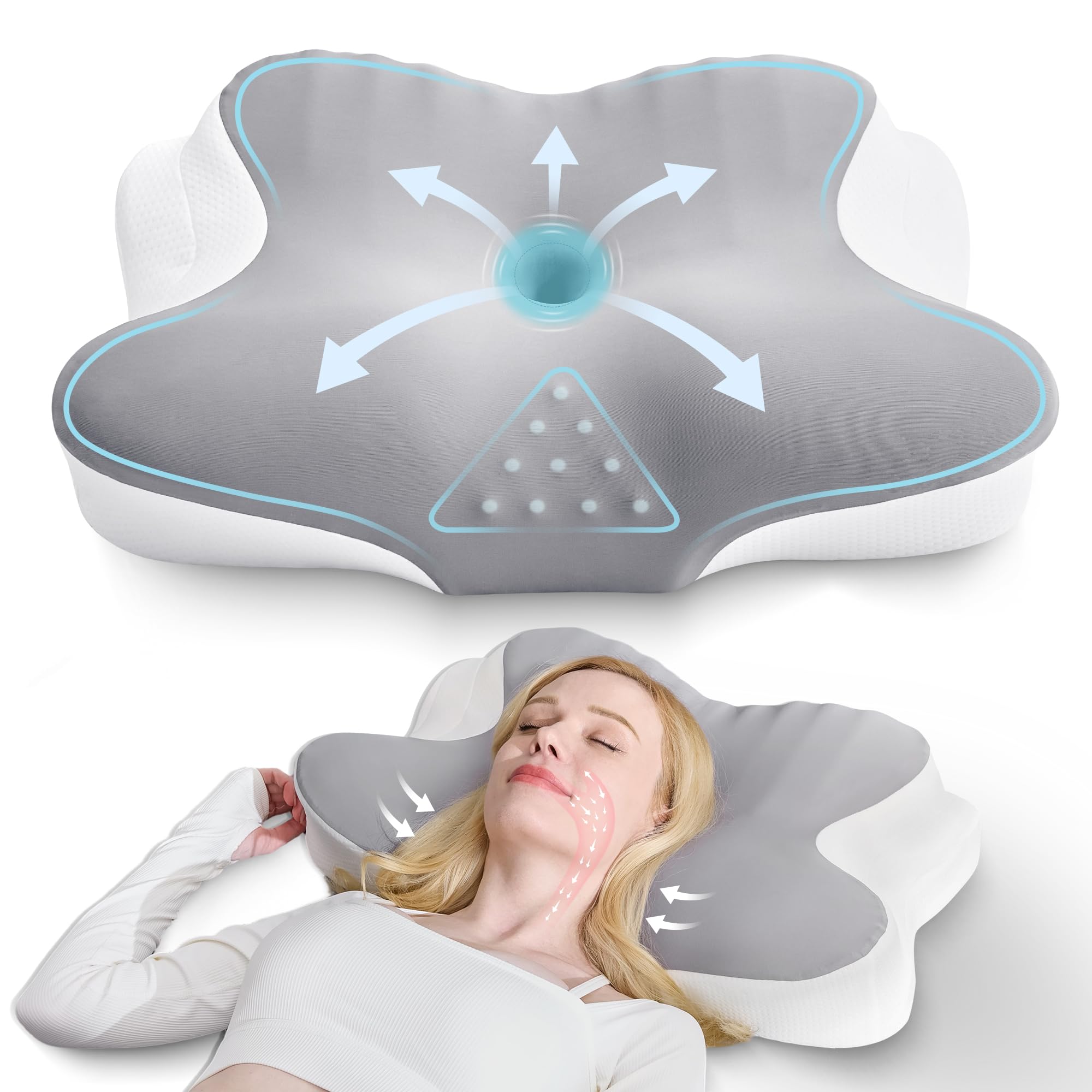 BDEUS Ergonomic Cervical Neck Pillow for Sleeping Memory Foam Pillow with Massage Nodes for Neck Pain Relief Side