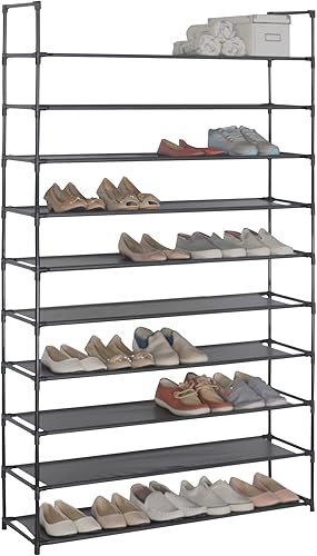 WOLTU 50 pares de estantes para zapatos, torre portátil, organizador de zapatos de 10 niveles, color negro