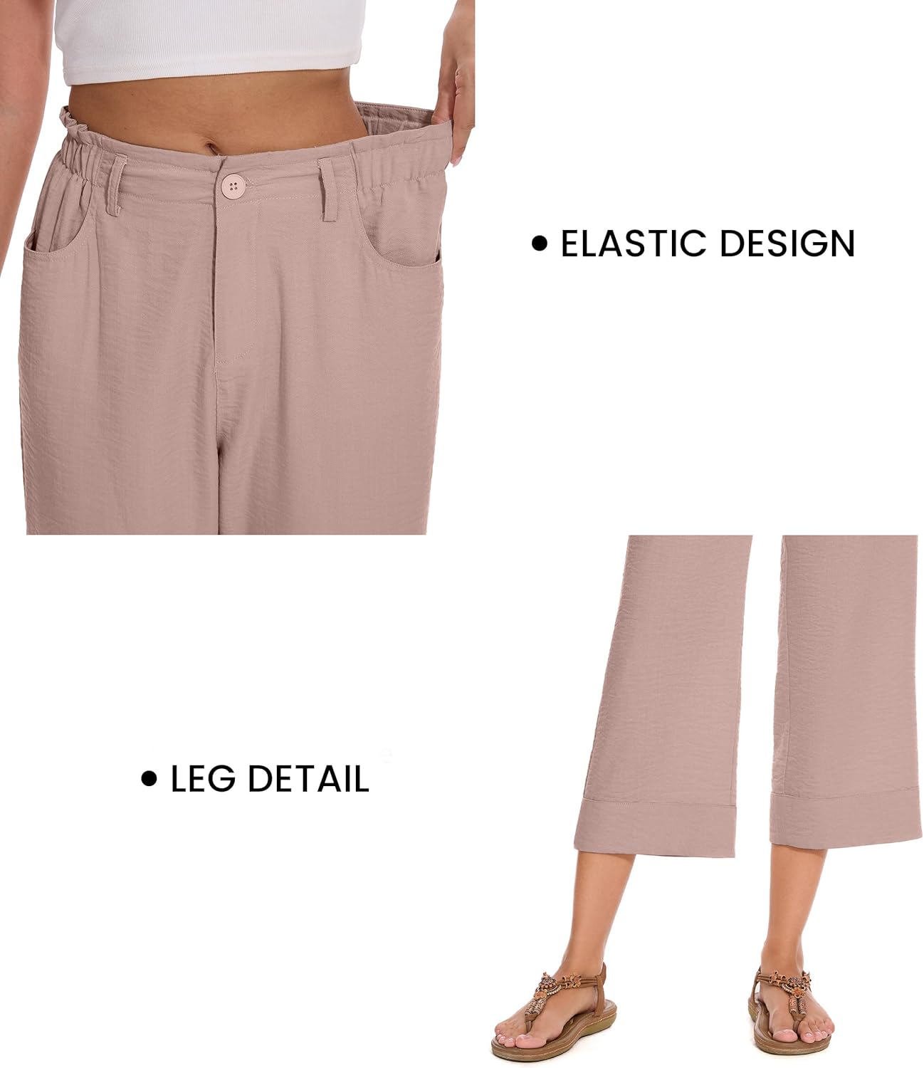 FUNYYZO Women Summer Capri Pants Trousers Pants Drawstring Waist Wide Leg Casual Loose Fit Dressy Pants - Image 3