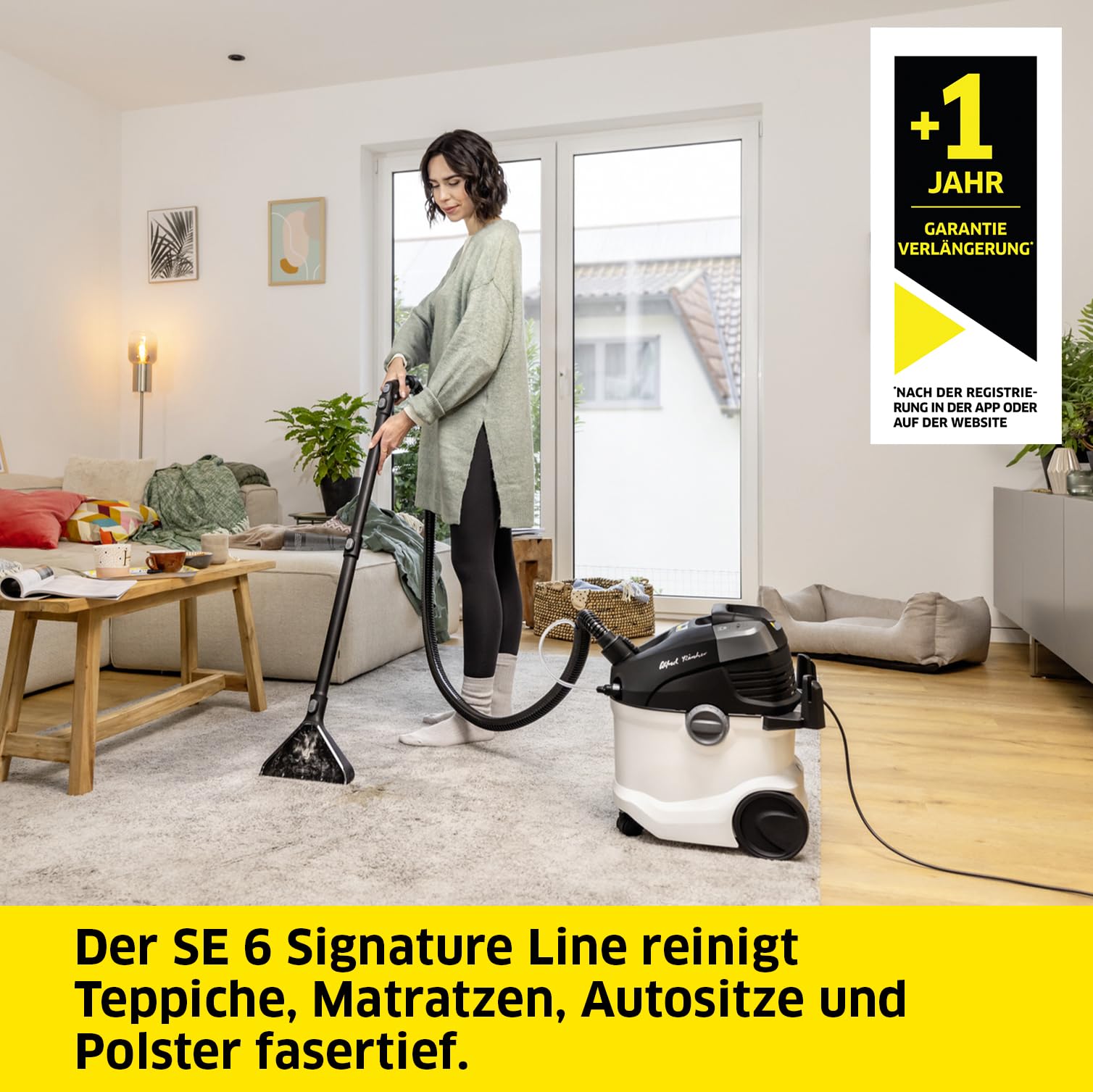 KÄRCHER Waschsauger SE 6 Signature Line, 2-in-1-Sprühsaugschlauch, Frischwassertank: 4 l, Schmutzwassertank: 4 l, Waschbodendüse mit Hartbodenaufsatz, Waschpolsterdüse, Boden-, Polster- und Fugendüse