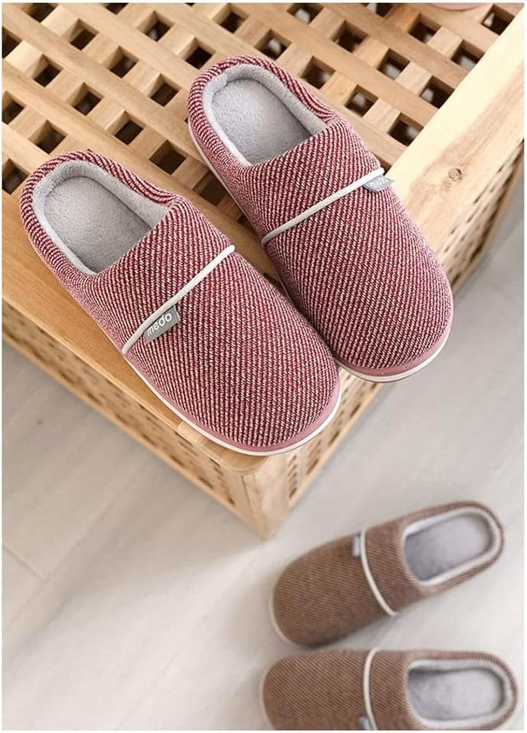 [ZKYSO] ルームシューズ あったか スリッパ ファー付き ストライプ柄 もこもこ 秋冬 レディース メンズ おしゃれ 北欧 滑