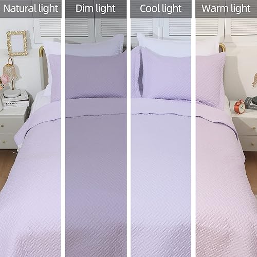 Miniatura 7 de Cmfshape Colcha de 3 piezas tamaño King, juego de edredón clásico con costuras geométricas, colcha de microfibra suave y ligera, juego de funda de
