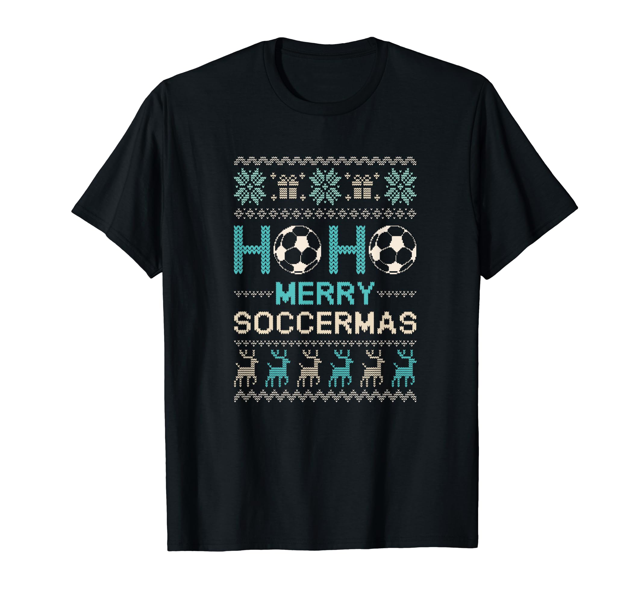 Peace River DesignsHo Ho Merry Soccermas Funny Ugly Sweater Design T-Shirt