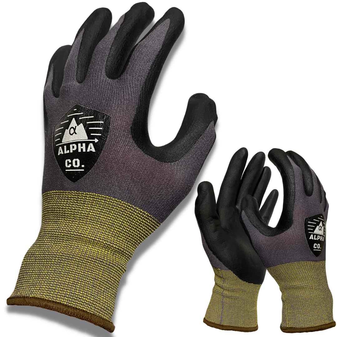 Safety Work Gloves 12 Pack | Foam Nitrile Coated | Size Large | Latex Free | Unisex | AC2 by Alpha Co. | Touchscreen Large Pack of 12