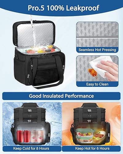 Miniatura 6 de Lonchera térmica versátil para hombres y mujeres, lonchera grande para adultos, turnos de trabajo, viajes al aire libre, color negro, 15L