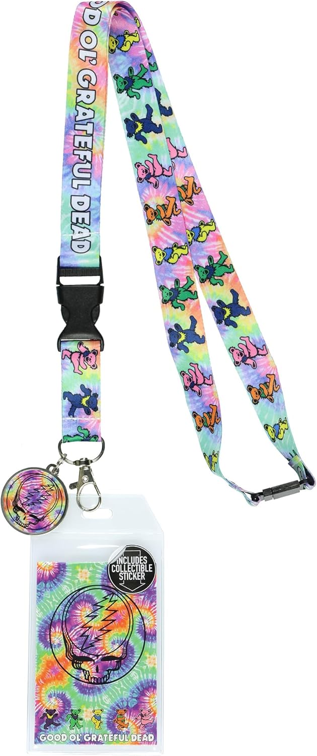 Grateful Dead Lanyard Tie-Dye Dancing Bears Clear ID Badge Holder Keychain (Pack of 2)