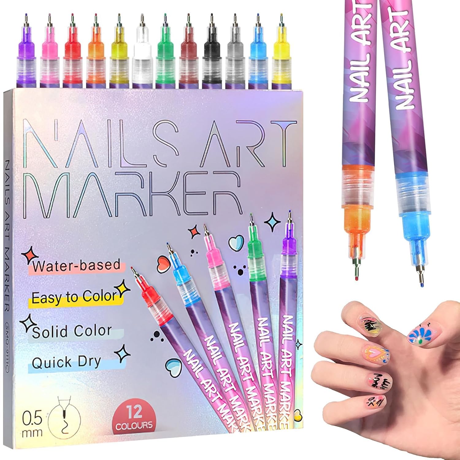 12 Colors Nail Art Pens Set - DIY Gel Nail Design Tools