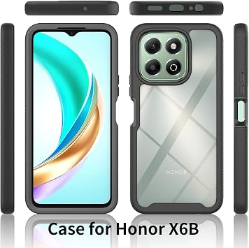 Clear Case for Honor X6b/Honor X6a/Honor X5b/Honor X5b Plus, Silicone & PC Hybrid Full-Body Armour Built-in Screen Protector and PC Bumper Military Grade 360° Shockproof Cover, Light Blue