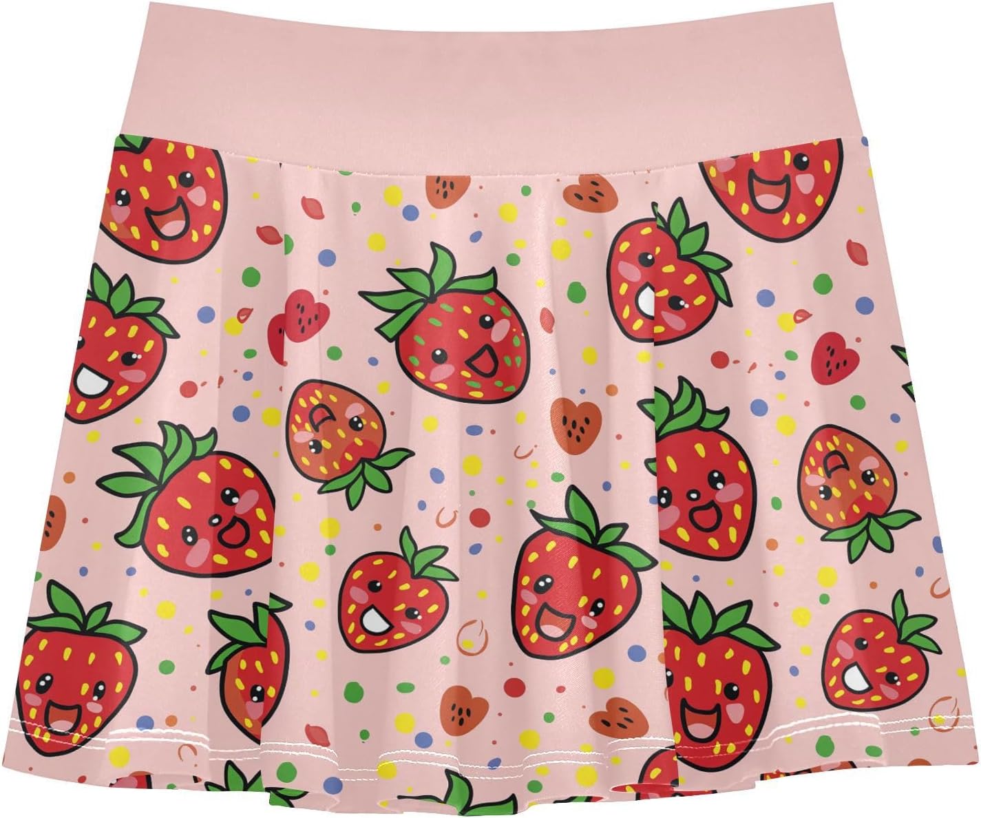 visesunny Smile Cute Strawberry Girl's Golf Skirt Athletic Tennis Skort Sport Activewear with Double Layer Pockets