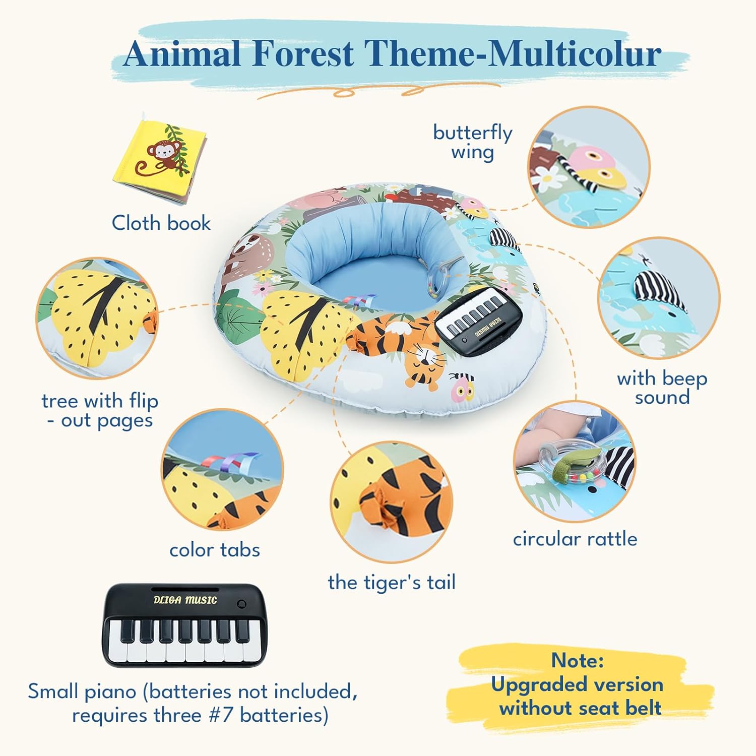 Lovvie & Joy 3-in-1 Baby Seat & Tummy Time & Play Activity Center Ring,Soft Infant Seats for Sitting Up Chair 0-12 Months Babies with Toys for Early Sensory Exploration and Motor Skill Development - Image 5