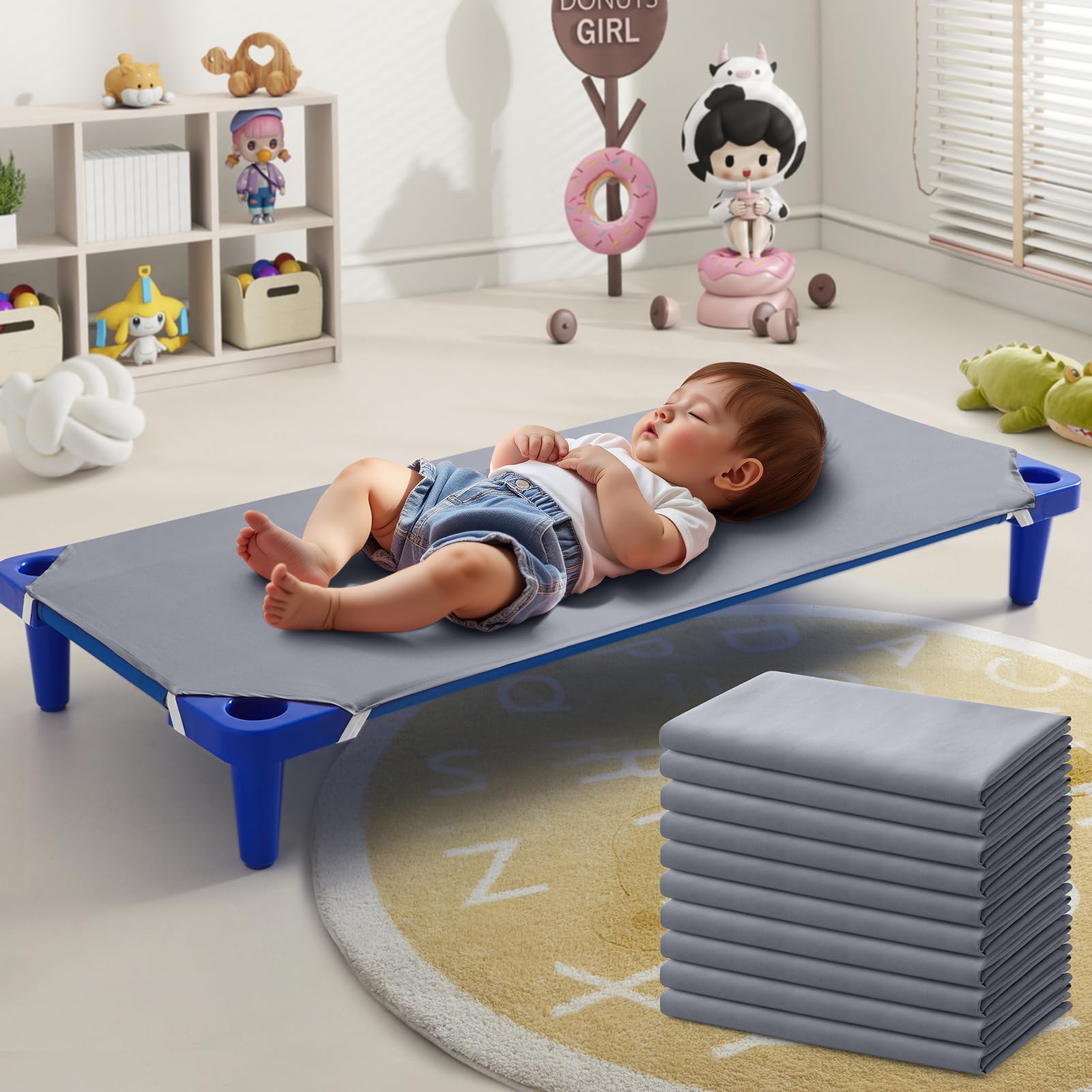Horbaunal Confezione da 10 lenzuola grigie per culla per asilo nido/prescolare, dimensioni standard, 58,4 x 129,5 cm, lenzuola con angoli in microfibra, per bambini in età prescolare, accessori