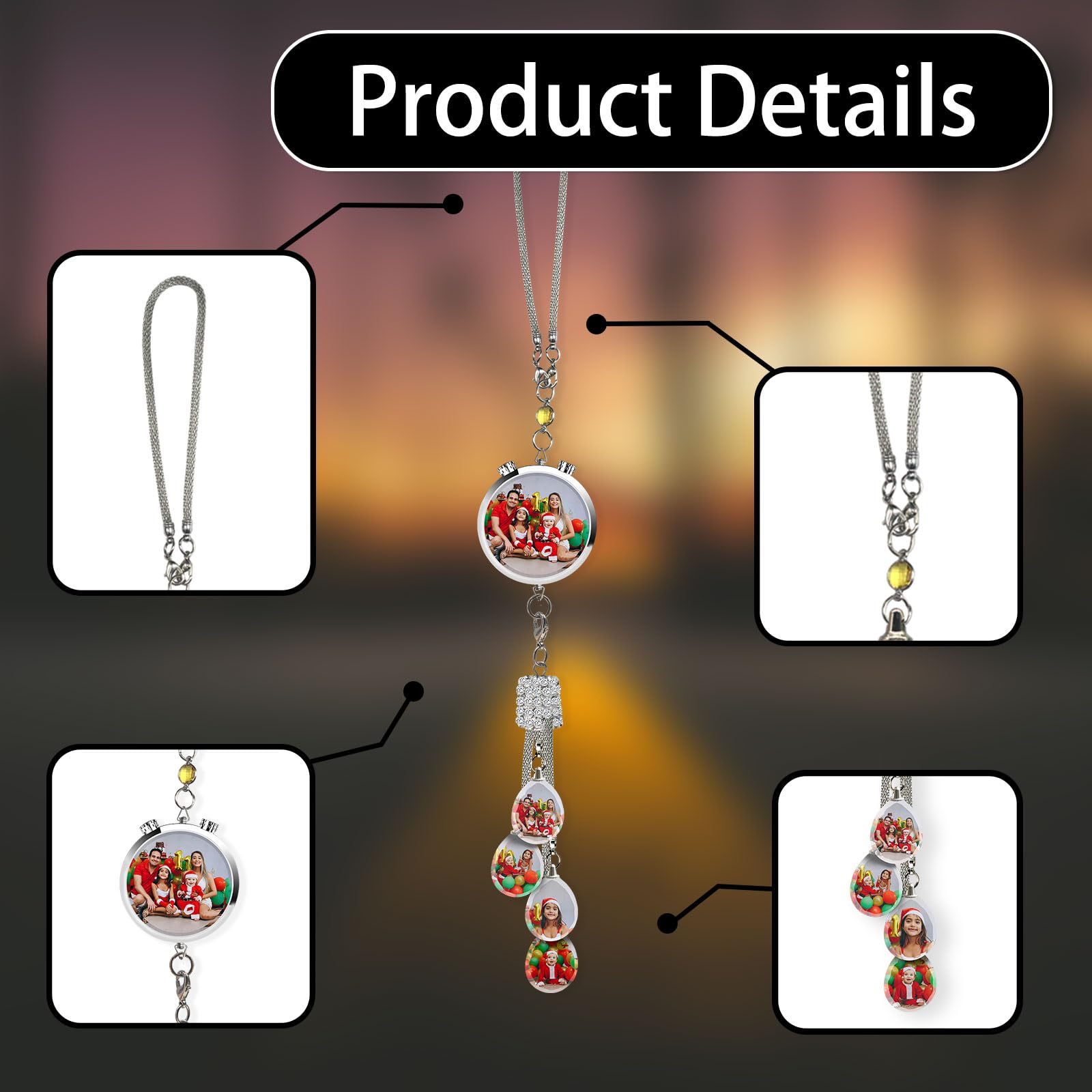 Ciondolo Personalizzato per Specchietto Retrovisore con Foto - Accessorio Auto con Portafoto in Cristallo - Regalo Commovente per Famiglia e Amici (Papà, Mamma, Coppia)
