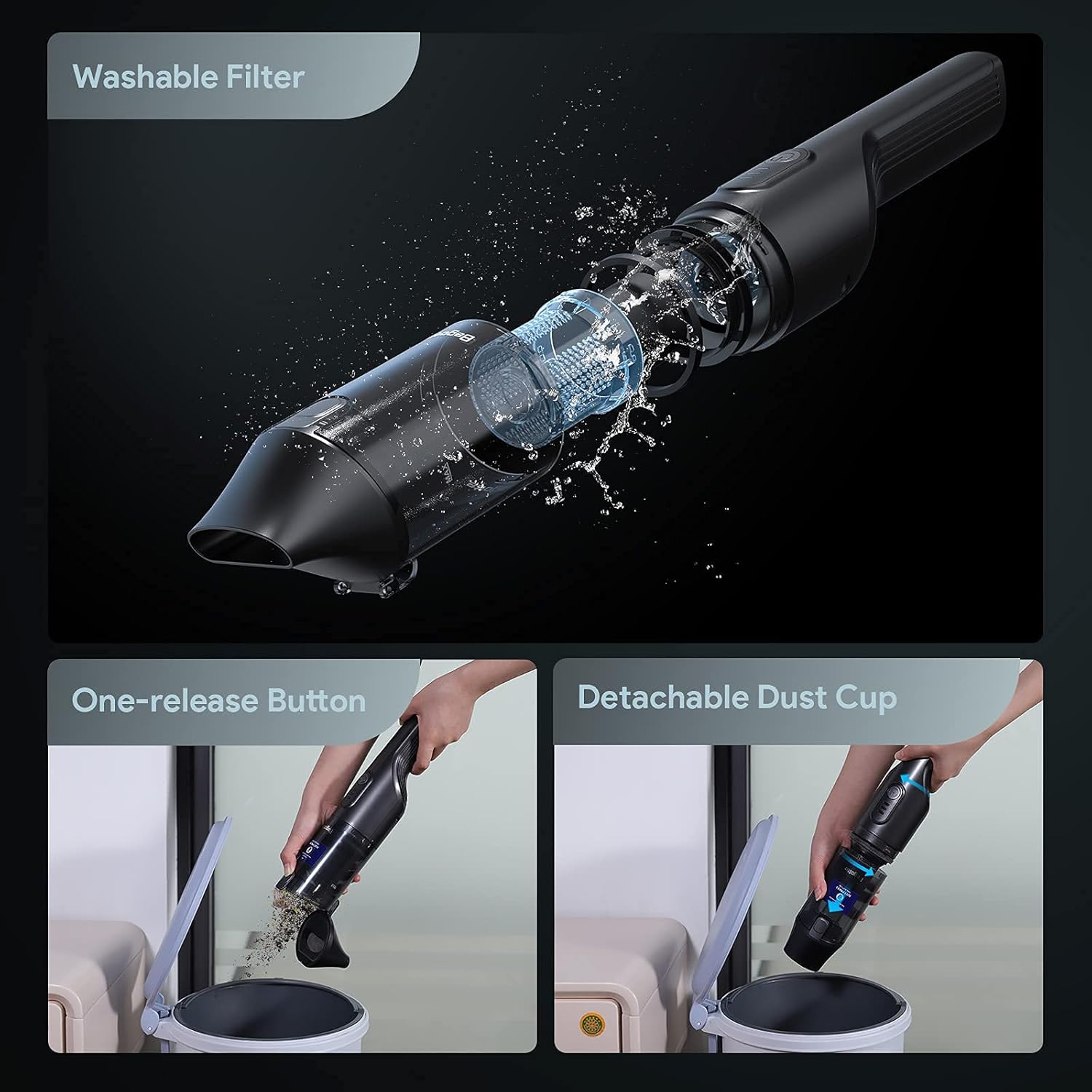 Handheld Vacuum Cleaner Cordless, Portable Lightweight Hand Vacuum Bagotte, Rechargeable 2600mAH Li-ion Battery, 3H Quick Charge, 35Min Long Run Time for Home Car Pet Hair Deep Cleaning -