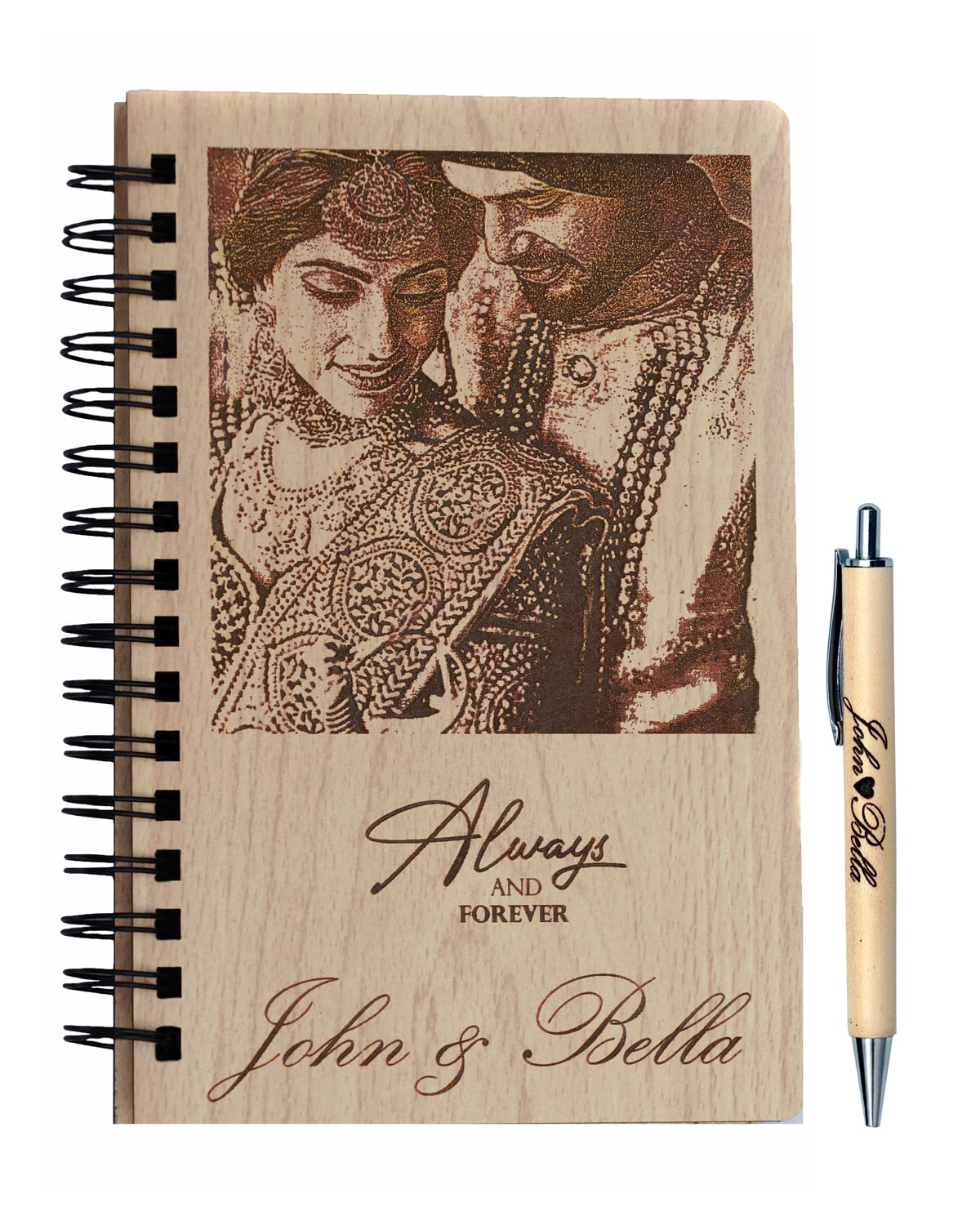 Personalized Photo Wooden Diary with Pen | Customized Engraved Photo Diary with engraved pen for Couples Gift,wedding anniversary & Birthday Gift-image-39