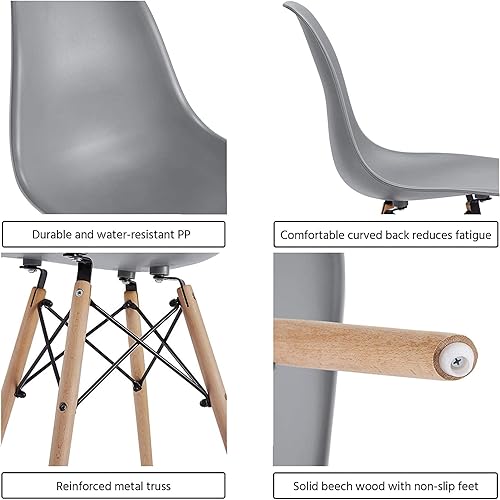 Miniatura 6 de ExAchat Juego de 4 sillas de estilo moderno, silla de concha moderna de mediados de siglo con patas de madera, para comedor, cocina, dormitorio,