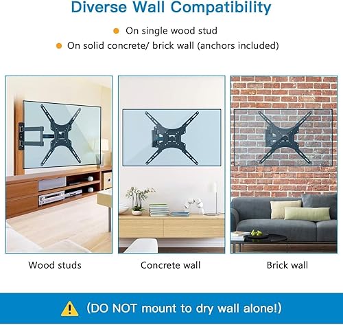 Miniatura 5 de Full Motion TV Wall Mount Bracket Articulating Arms Swivels Tilts Extension for Most 24-55 Inch LED LCD Flat Curved Screen TVs, Max VESA 400x400mm