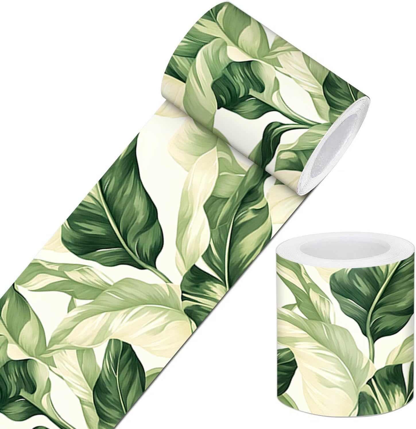 IVN Wallpaper Border Peel and Stick Decorative Wall Trim Self Adhesive Green Leaf Accent Strip for Bathroom Laundry Room Pool Area Mirror Frame Shelf Wall Edge 4x196 Inch Nature Design