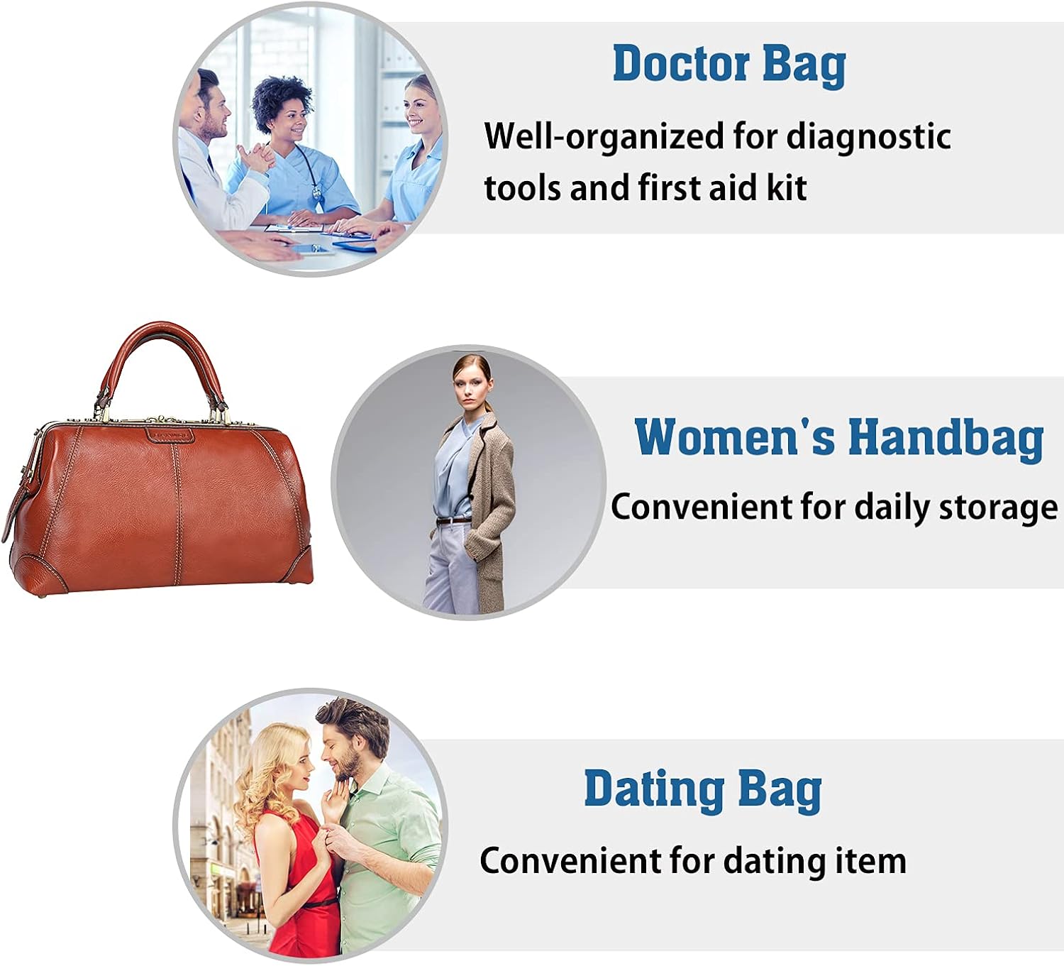 Miniatura 4 de Banuce Bolso médico de cuero italiano de grano completo para mujeres y hombres