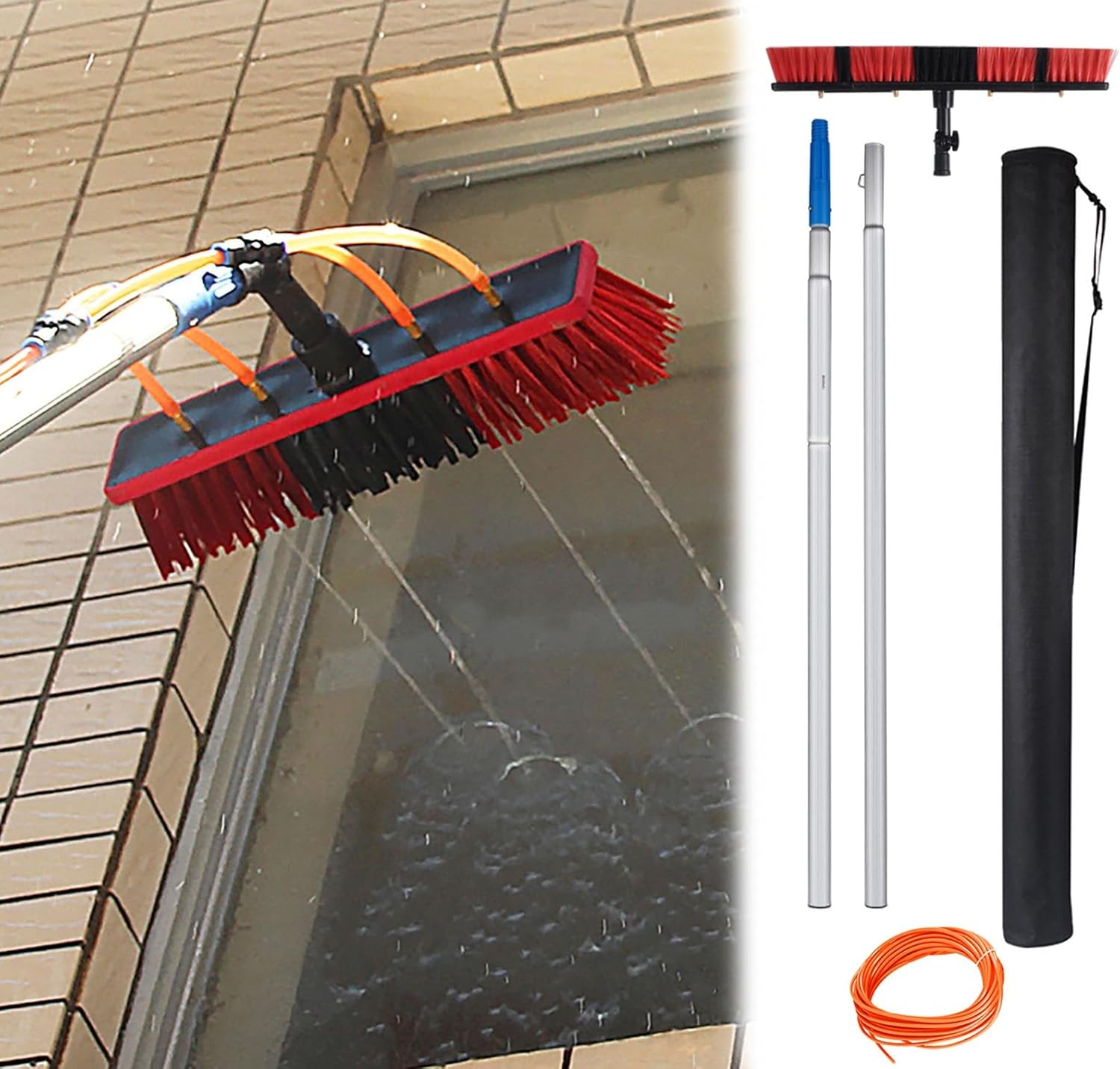 Solar Panel Cleaning Brush with Hose Attachment, Water Fed Pole Kit with 3 4 5 M 6 7 8 M 9 10.5 12 Meter Extended Rod/ 55cm Brush, Roof Outdoor Glass Washing Tools(9m(29 1/2'))