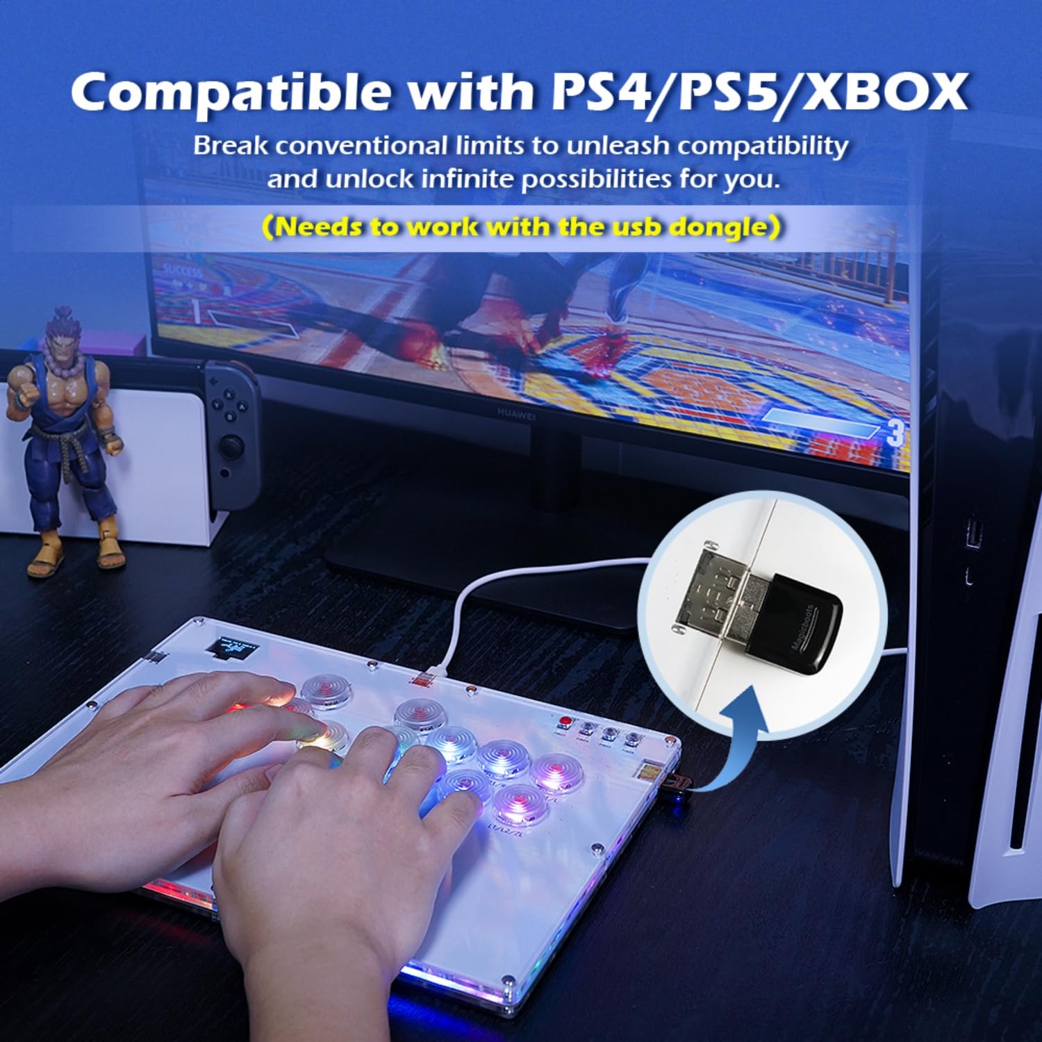 BITFUNX Duelpad Leverless Controller Arcade Stick, All-Button Arcade Controller for PS4/PS3/PC/Switch/Steam, Arcade Fight Stick with SOCD/Custom RGB/Turbo/Hot-Swap/Low-Profile Switch