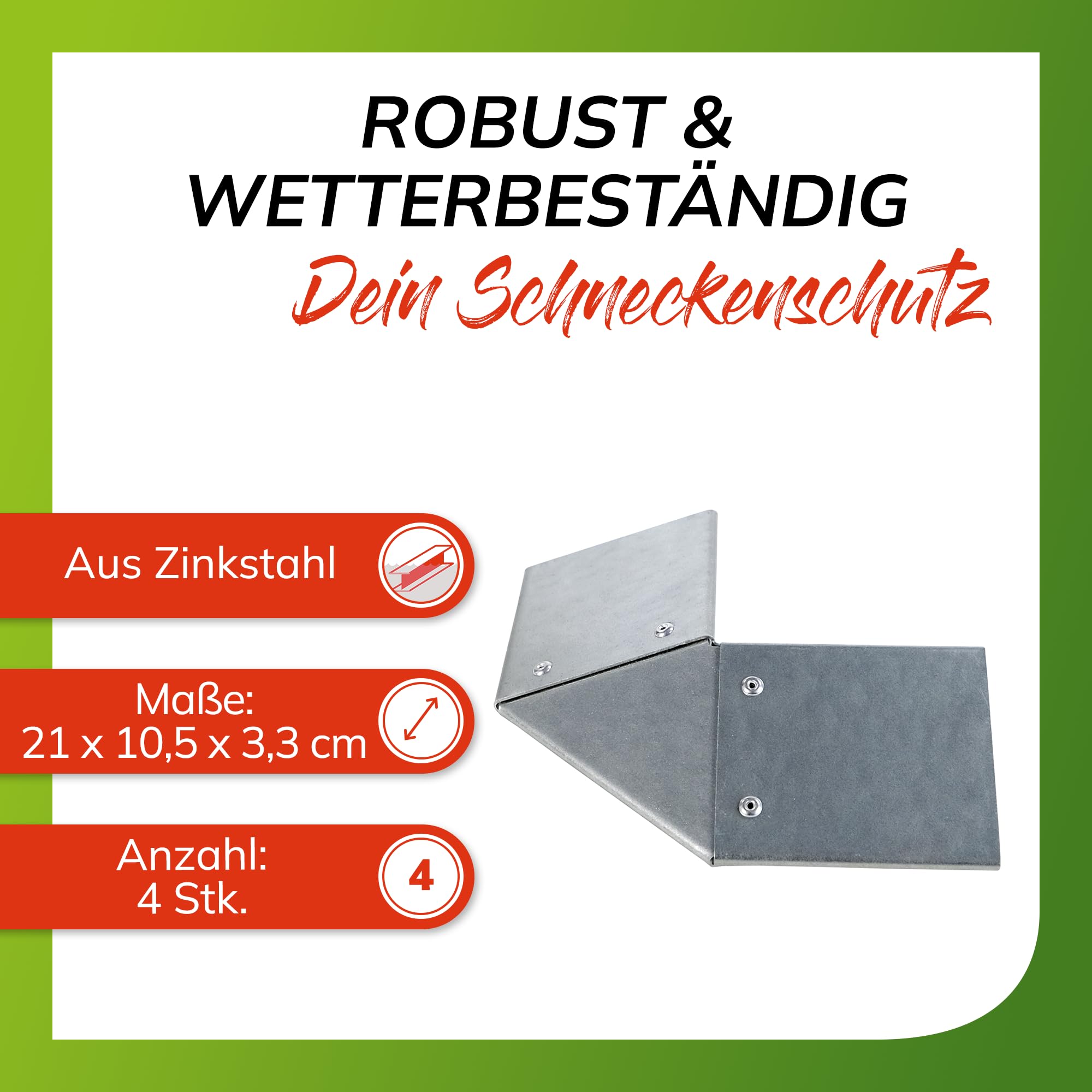 Schneckenzaun für Hochbeete 4er-Set Eckteile Metall 21cm x 10,5cm x 3,3cm | Schneckenabwehr, Schneckenstopp, Schneckenkante, Befestigungsset für Schneckenblech,Schneckenfalle