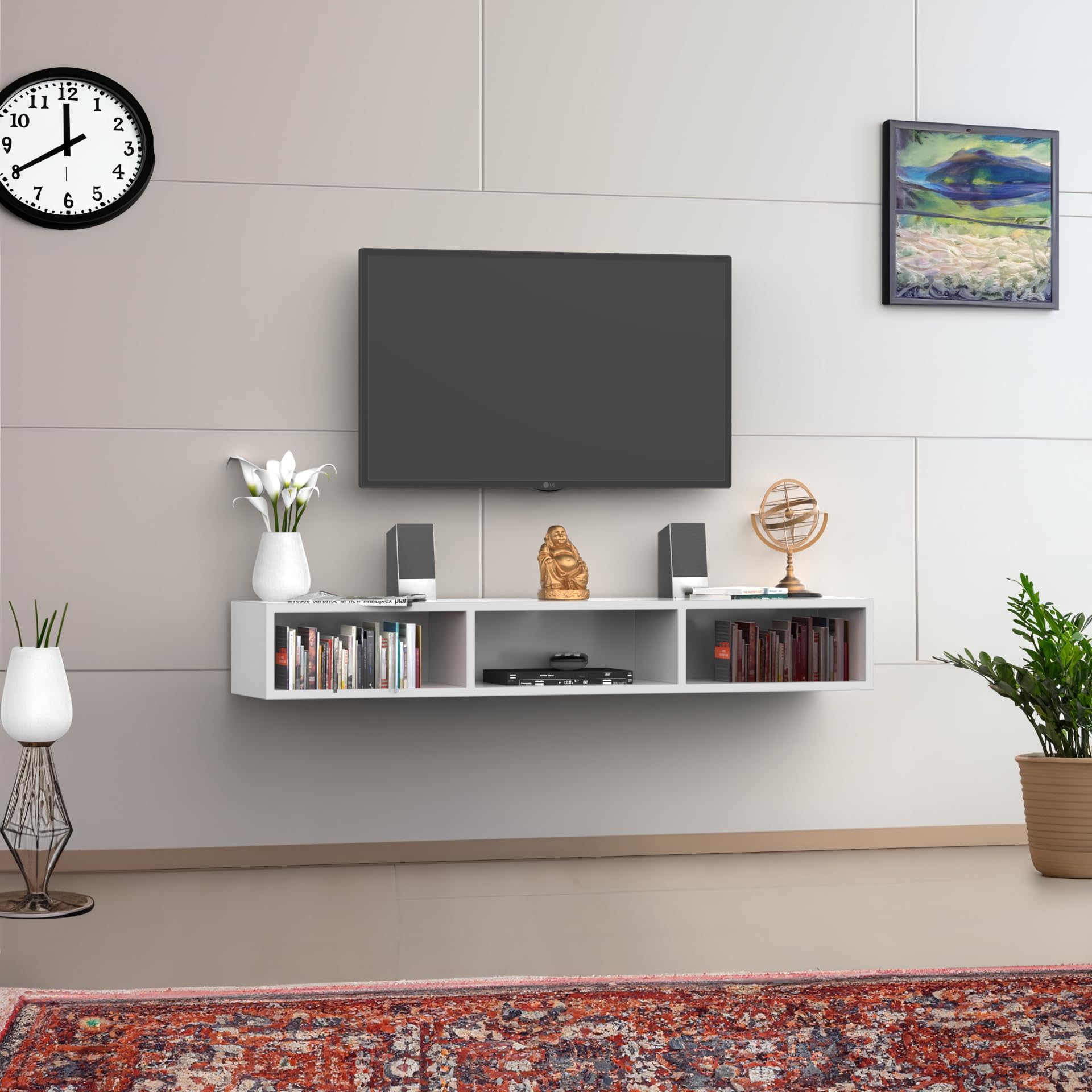 NEEHV Home Wooden Ruby Wall Tv Unit for Living Room | Bed Room (Frosty White, 30.5 X 120 X 18)-image-13