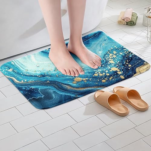 Vista 20 de Erosebridal Alfombras de baño azul marino para decoración de ducha, tapete de baño retro teñido anudado, tapete de puerta de vellón de acuarela
