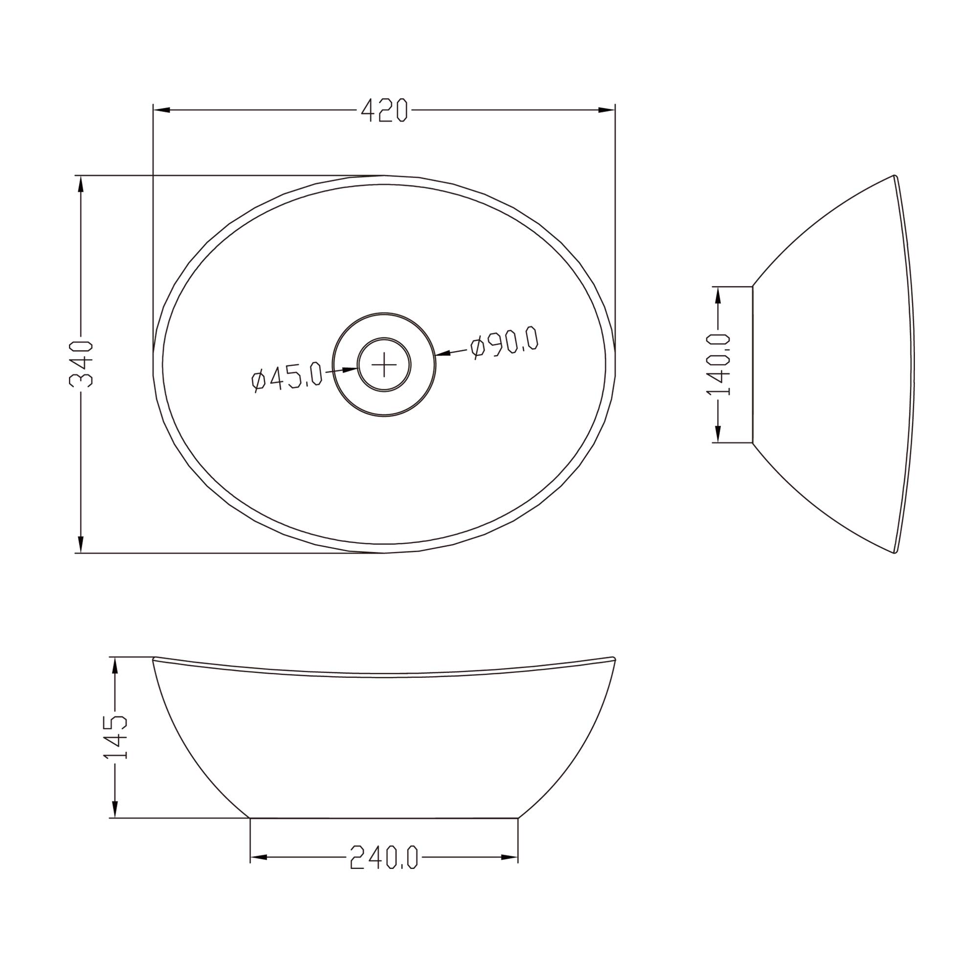 doporro Waschbecken oval Aufsatzwaschbecken Anthrazit Matt 42x34x14.5cm | Keramik Waschschale Handwaschbecken für das Badezimmer und Gäste-WC Nano-Versiegelung Leichte Reinigung Brüssel205