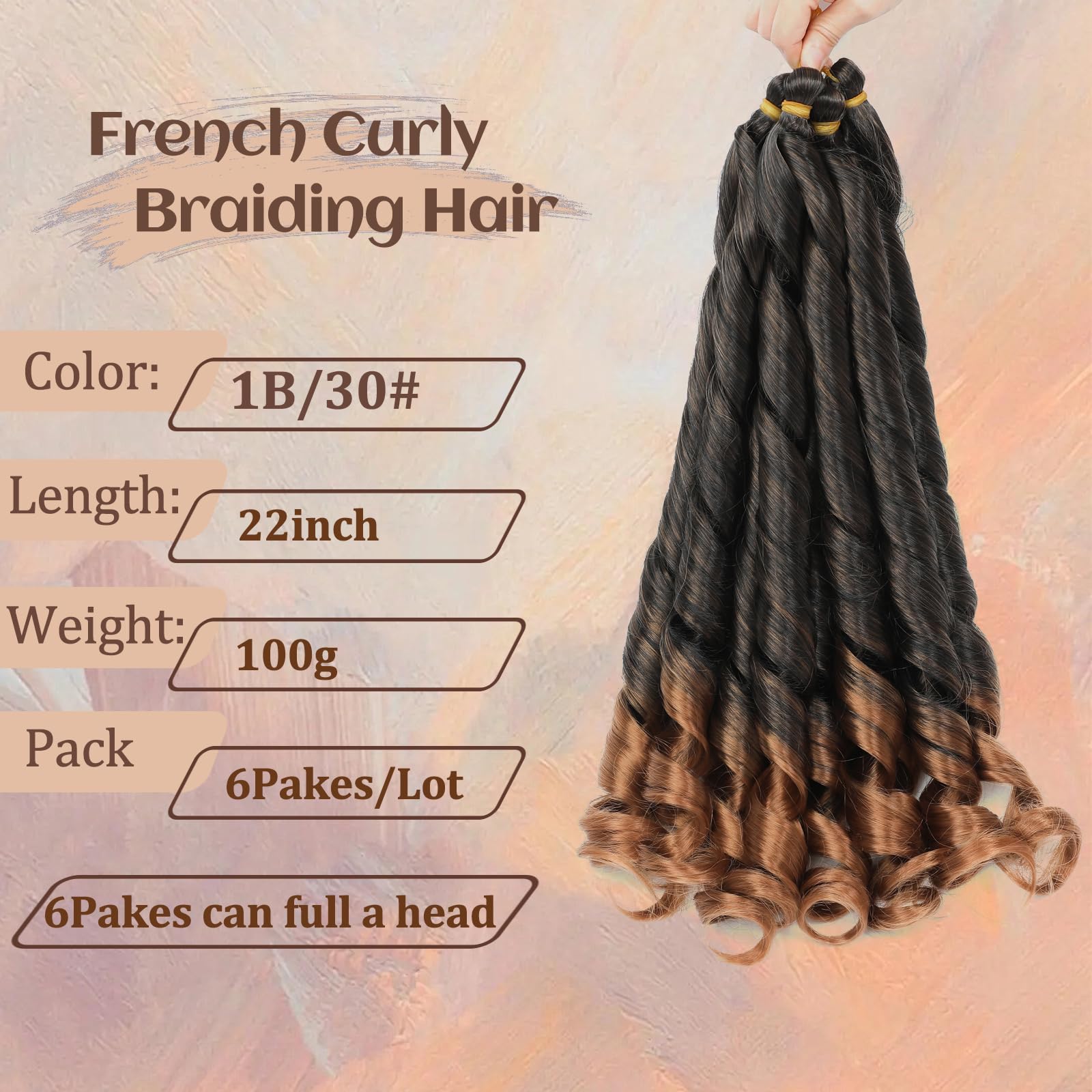 French Curly Braiding Hair dla kobiet (T30#, 22 cal (opakowanie 6))