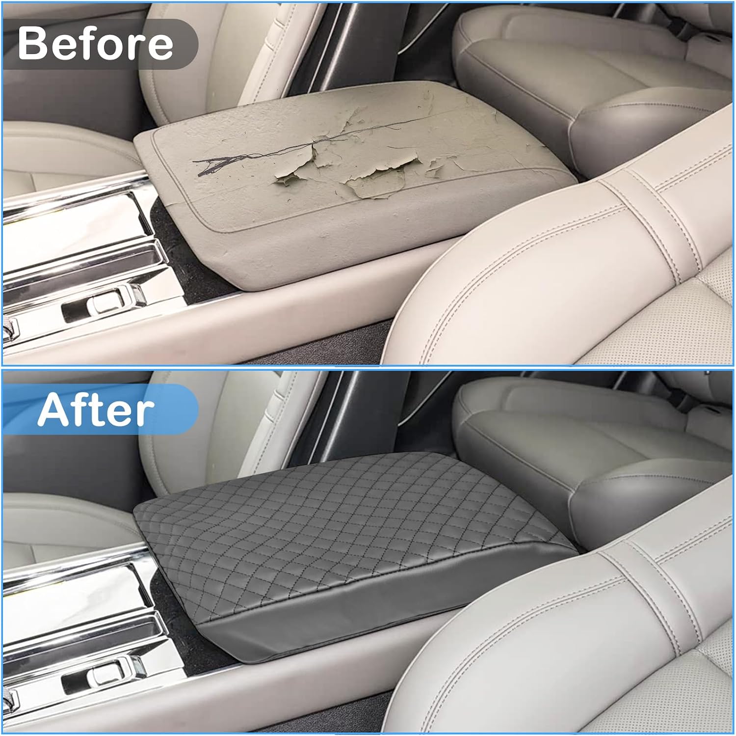 QianBao Compatible with Lincoln Aviator 2020 2021 2022 2023 2024 2025 2026 Leather Armrest Box Center Console Cover Middle Console Cover Protector Black Stitches