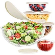 Jelife Glass Mixing Bowls with Lids Set - 5 Packs, Borosilicate Nesting Glass Bowls 3.7-2.1-1-0.5-0.2QT for Baking, Salad, Meal Prep, Serving, Food Storage, BPA Free & Dishwasher Safe