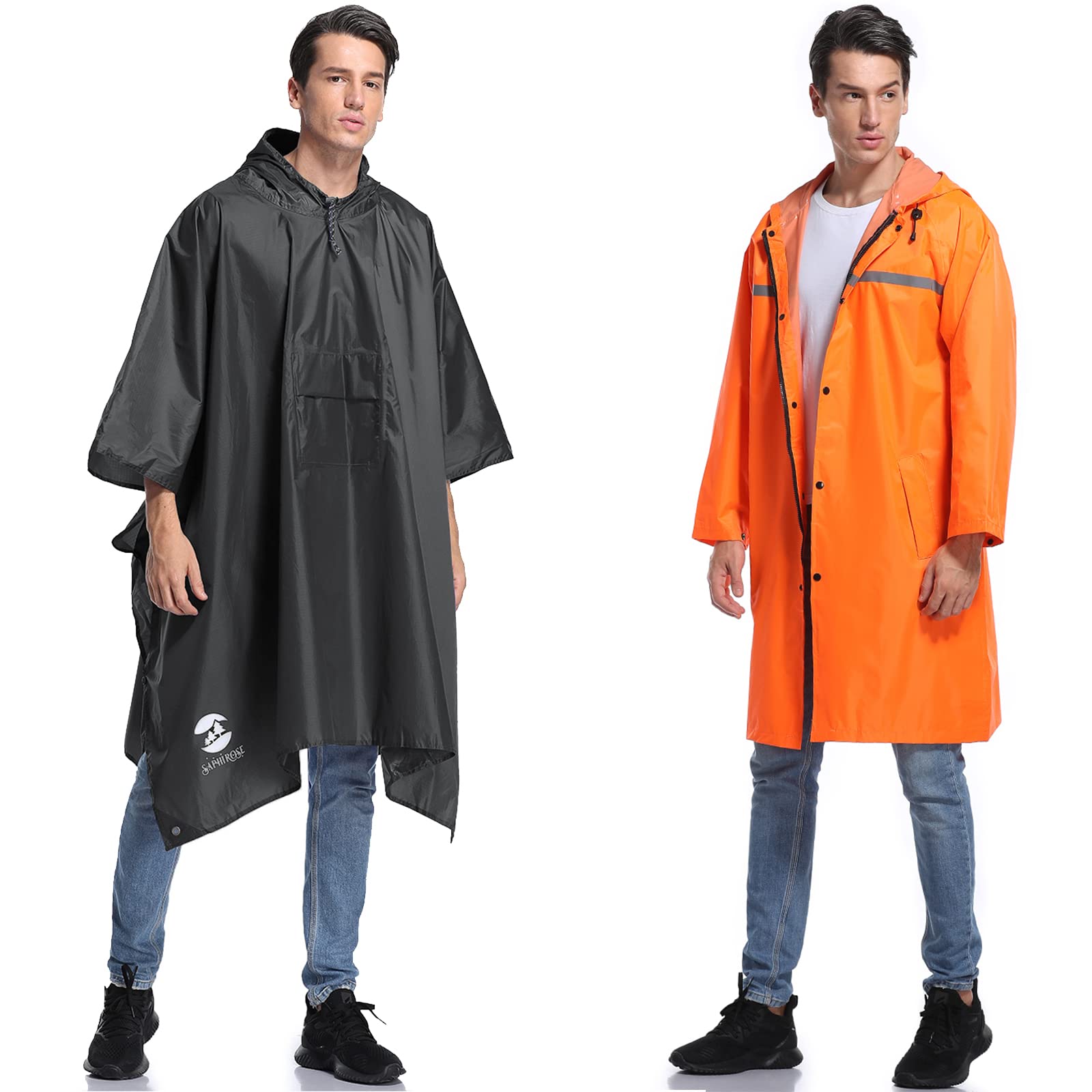 SaphiRose1 Pull-on Rain Poncho with 1 Long Rain Jacket Coat