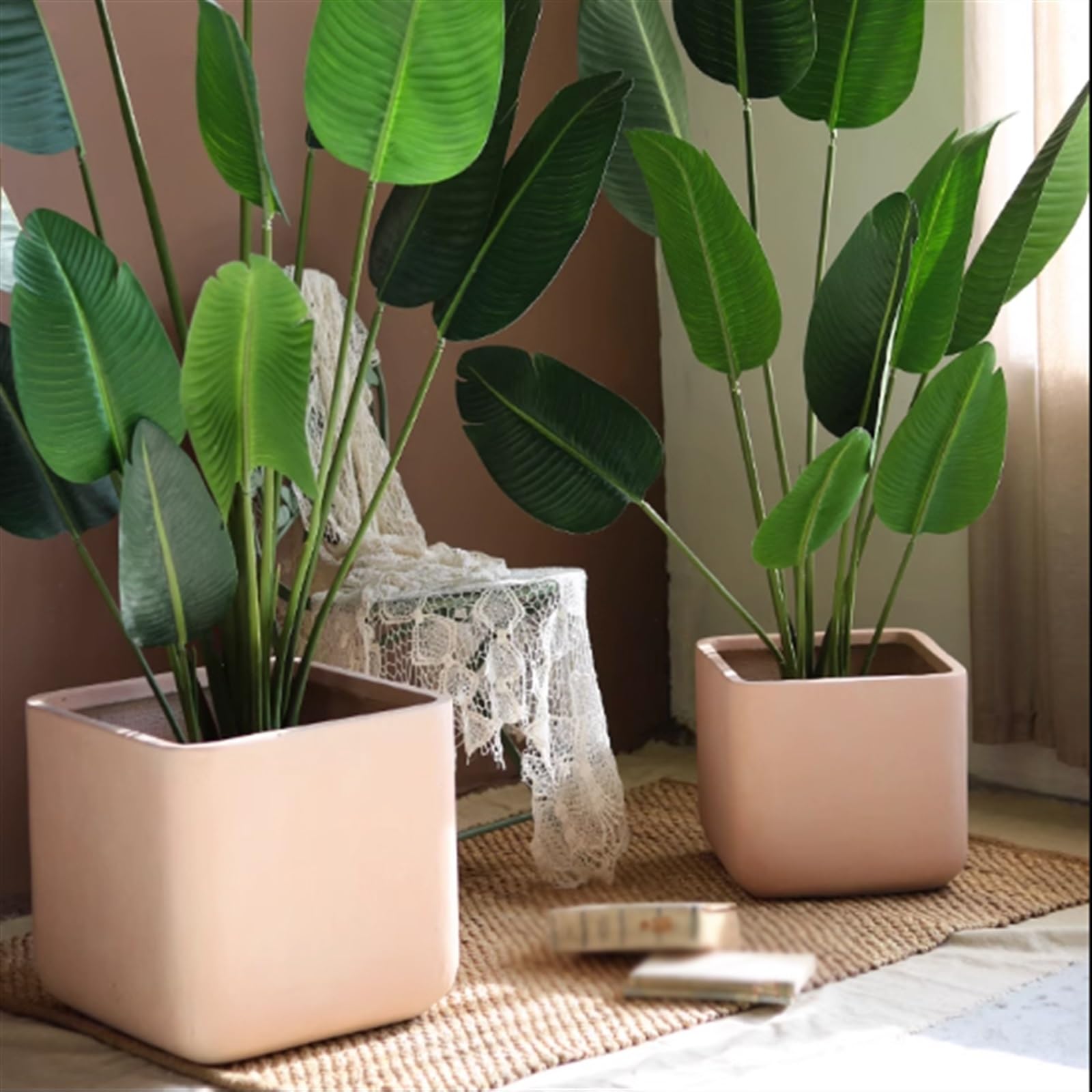 Flower Pot Plant Pots Square Large Faux Concrete High Model Green