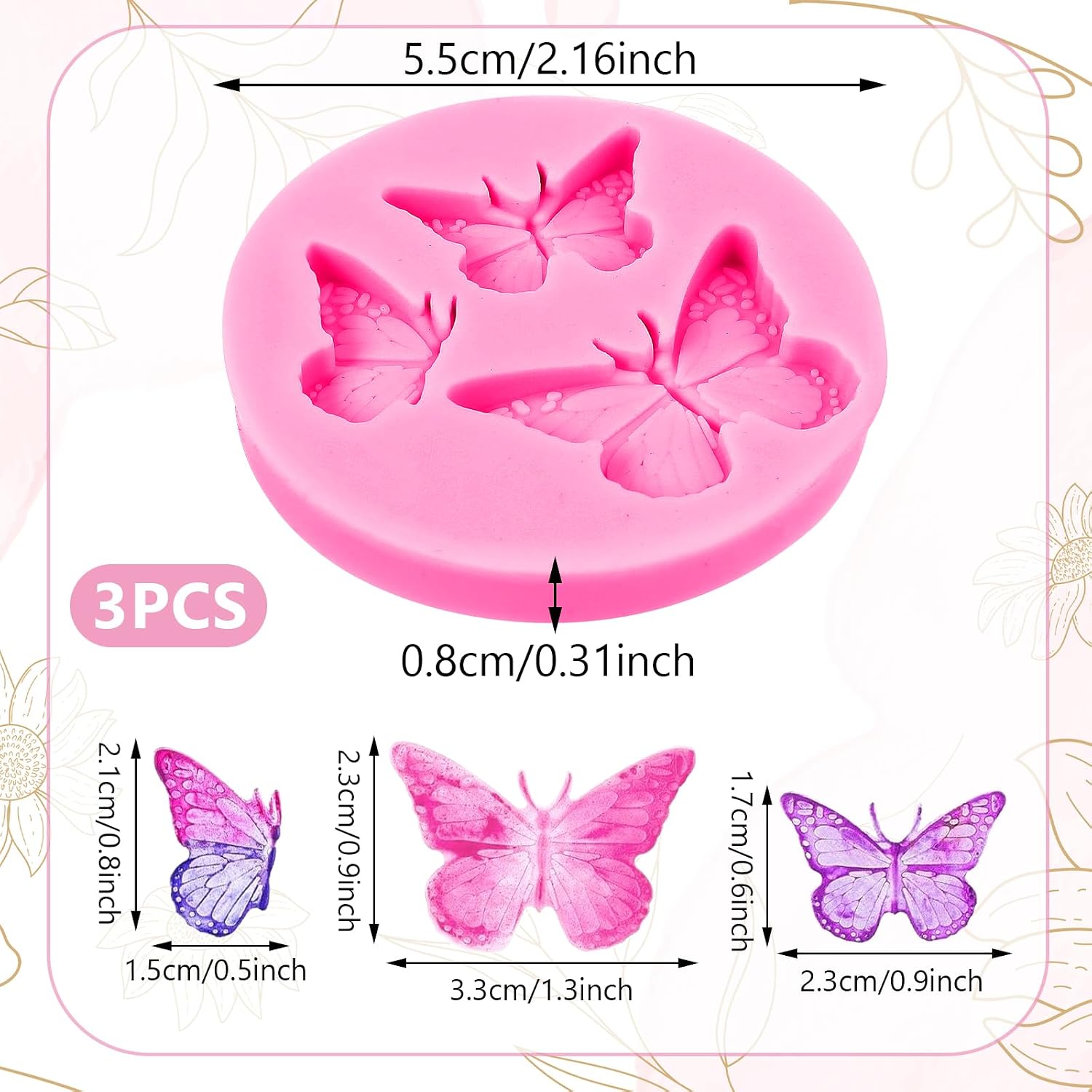 Gjinxi 3Pcs Silicone Butterfly Molds, Mini Butterfly Fondant Mold Clay Craft Silicone Sugarcraft Candy Chocolate Molds, Cupcake Topper Desserts Cake Baking DIY Crafts for Women Girl