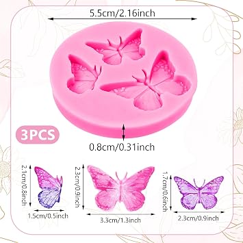Gjinxi 3Pcs Silicone Butterfly Molds, Mini Butterfly Fondant Mold Clay Craft Silicone Sugarcraft Candy Chocolate Molds, Cupcake Topper Desserts Cake Baking DIY Crafts for Women Girl
