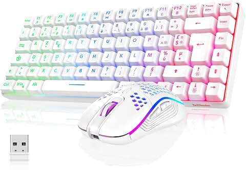 RedThunder K84 Combo Clavier et Souris USB sans Fil Gamer, AZERTY Français, Batterie Rechargeable RVB Rétroéclairée, Clavier TKL à 75% et Souris Optique Légère en Nid d'abeille 3200 DPI(Blanc) Global Recycled Standard