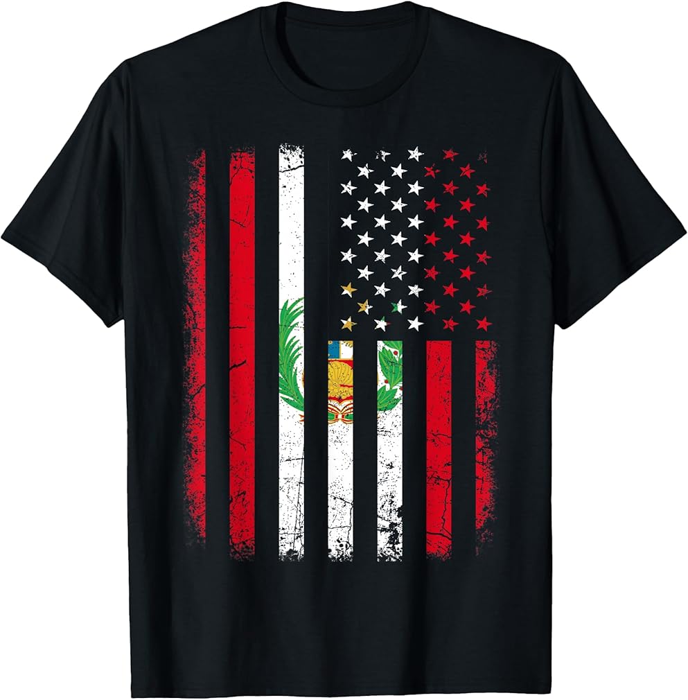 Peruvian American Flag Peruvian Roots Peru America T-Shirt Small