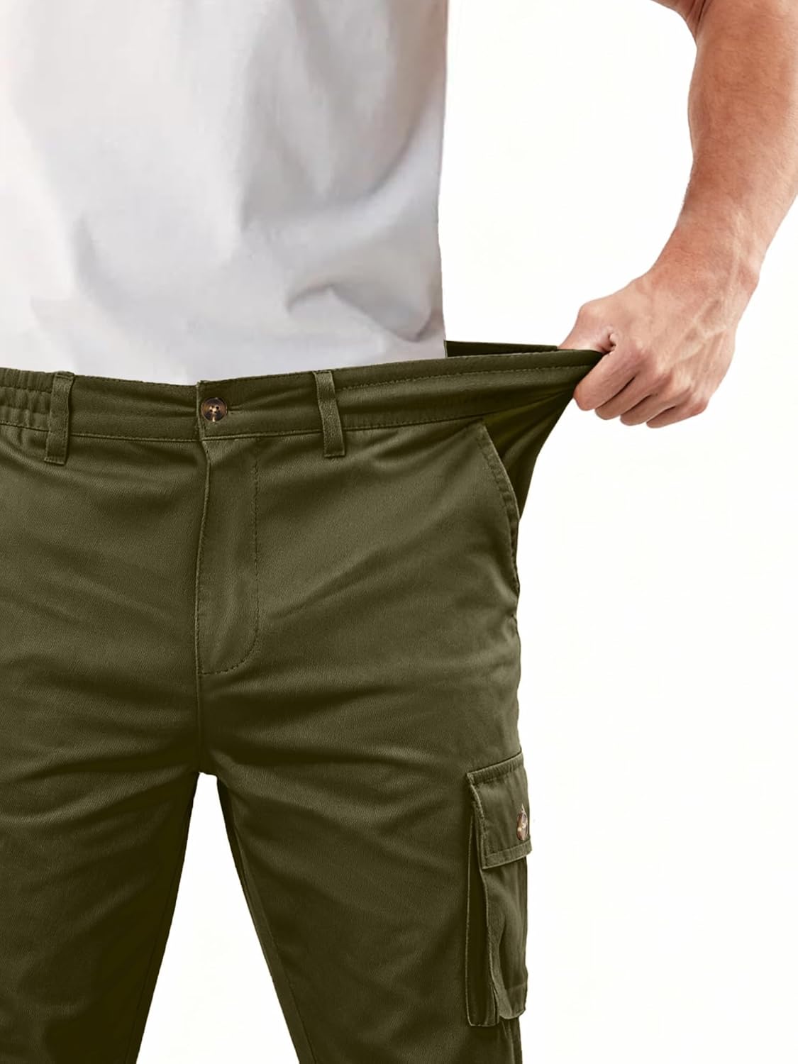 PLEPAN Men's Casual Cargo Pants Cotton Elastic Waist Regular Fit Stretch Twill Work Pants with 6 Pockets - Image 5