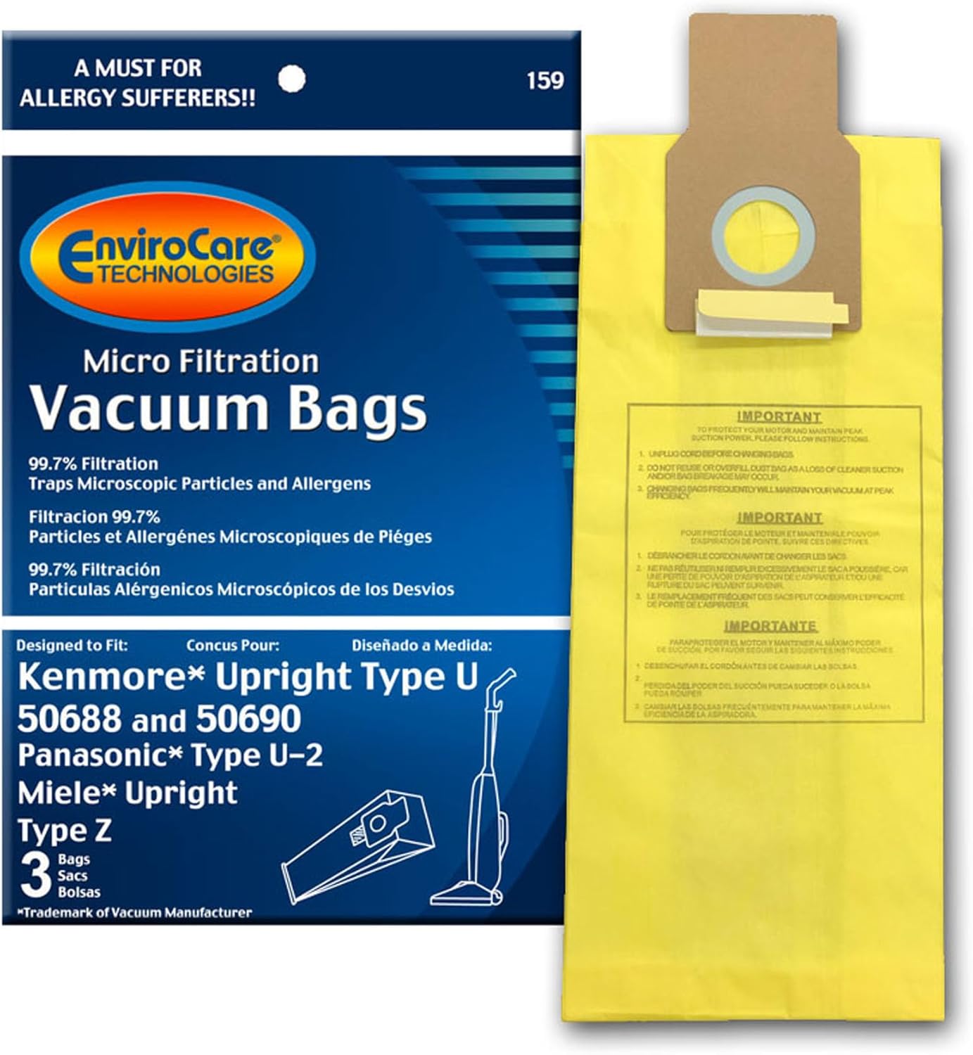 EnviroCare Technologies Micro Filtration Vacuum Cleaner Bags Designed to fit Kenmore Upright